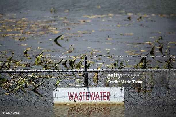 Wastewater treatment plant is inundated by the Yazoo River floodwaters near Yazoo City May 22, 2011 in Yazoo County, Mississippi. The Yazoo River...