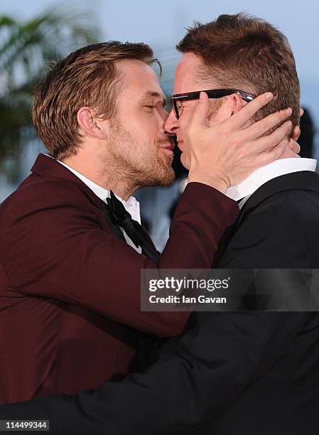 Actor Ryan Gosling and 2011 Best Director Nicolas Winding Refn of the film 'Drive' pose at the Palme d'Or Winners Photocall at the Palais des...