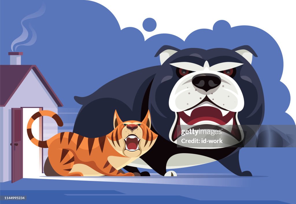 Angry Dog And Cat Yelling In Front Of Door High-Res Vector Graphic - Getty  Images