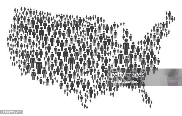 usa map made of grey stickman figures - southern usa stock-grafiken, -clipart, -cartoons und -symbole