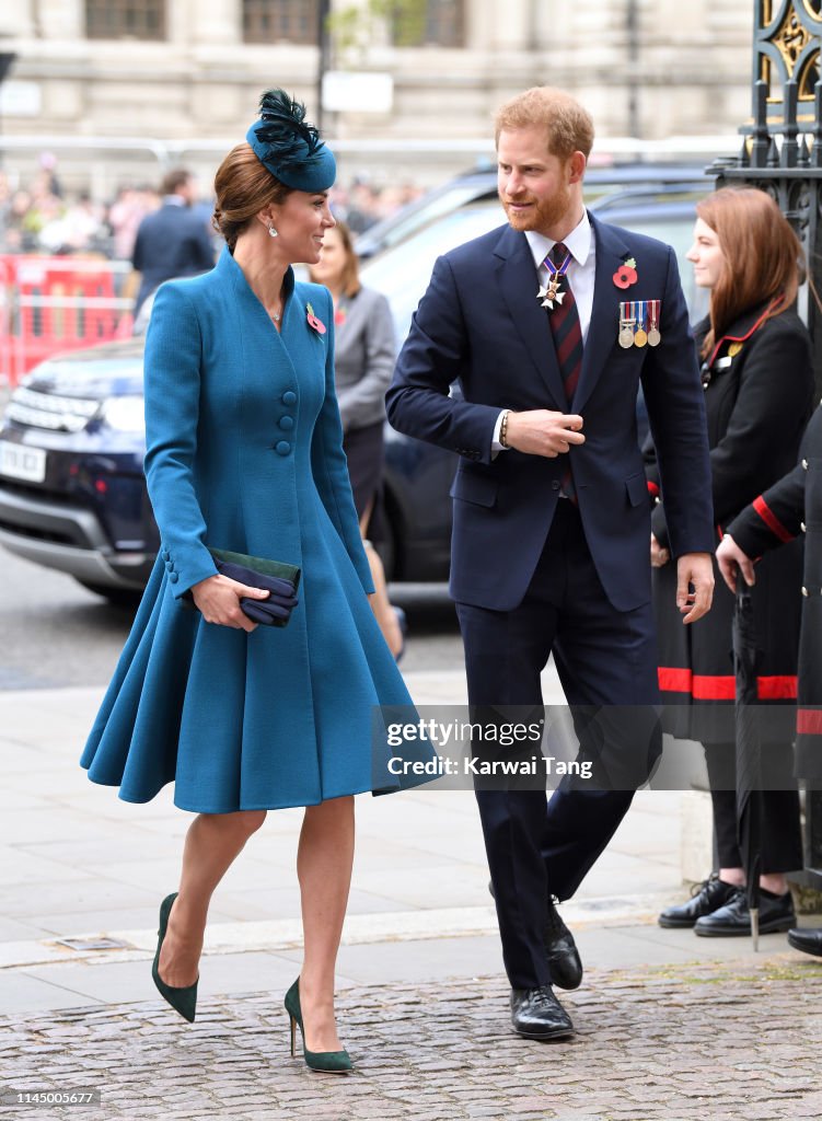 Duchess Of Cambridge and Duke of Sussex Attend ANZAC Day Service