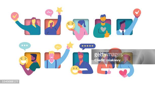 illustrazioni stock, clip art, cartoni animati e icone di tendenza di concetto di feedback degli utenti - insieme