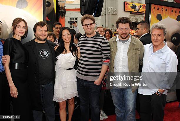 Actors Angelina Jolie, Jack Black, Lucy Liu, Seth Rogen, Danny McBride, and Dustin Hoffman arrive at the Los Angeles premiere Of DreamWorks...