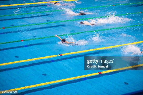 mariposa competición de natación de carrera para mujeres - torneo de natación fotografías e imágenes de stock