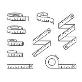 Measuring tape icons - reel, tape measure and bobbin, diet and lose weight concept