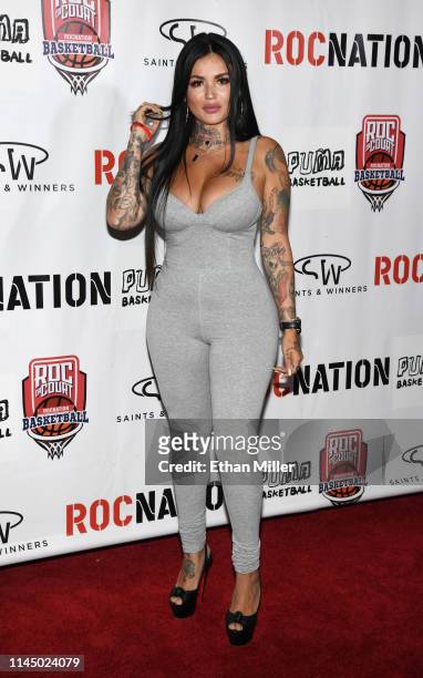 Katherine "Tatu Baby" Flores arrives at Roc Nation's Roc da Court all-star basketball game benefiting the Boys & Girls Clubs of Southern Nevada at...