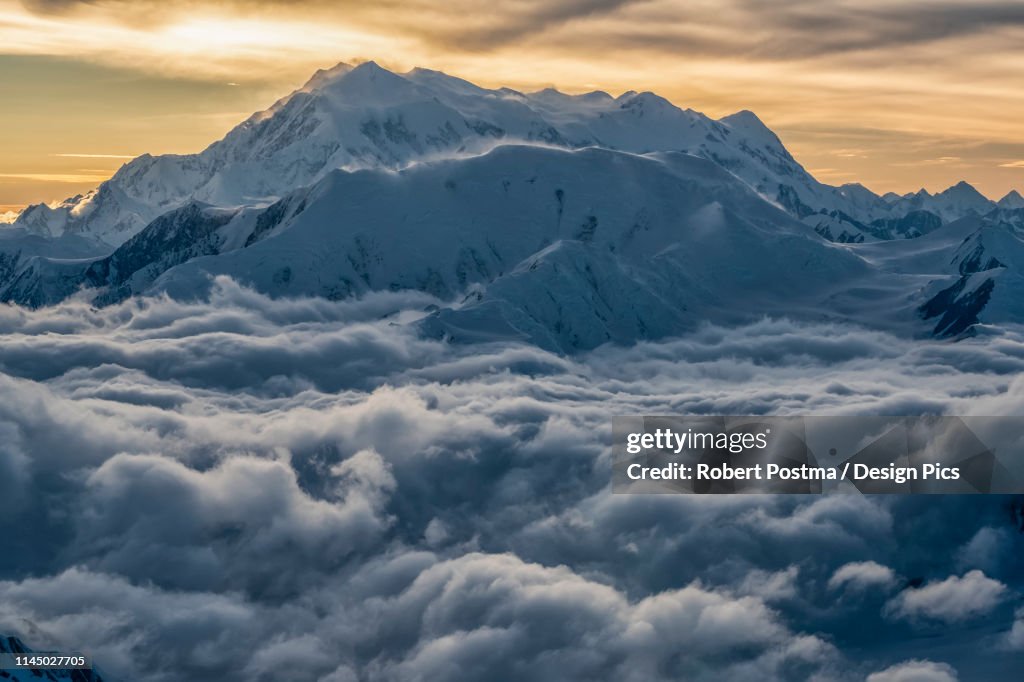 Aerial image of the Saint Elias mountains in Kluane National Park and Reserve. This is Mount Logan, the largest mountain in Canada