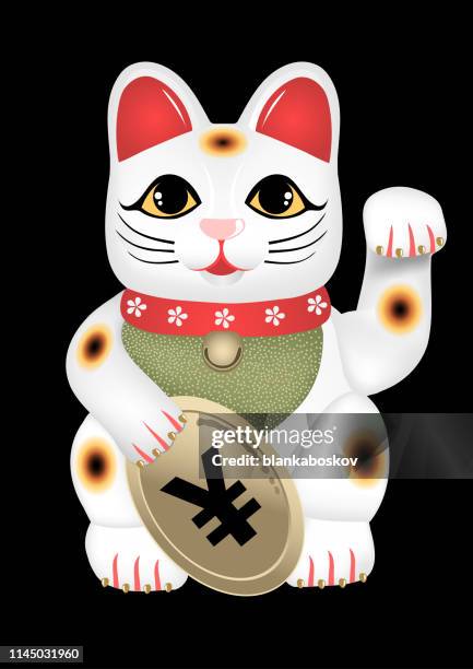 chinese yuan lucky cat - maneki neko stock illustrations