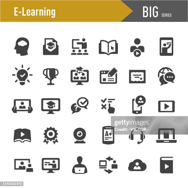 illustrations, cliparts, dessins animés et icônes de icônes e-learning-big series - livre électronique