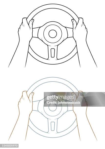 line driving illustration - steering wheel stock illustrations