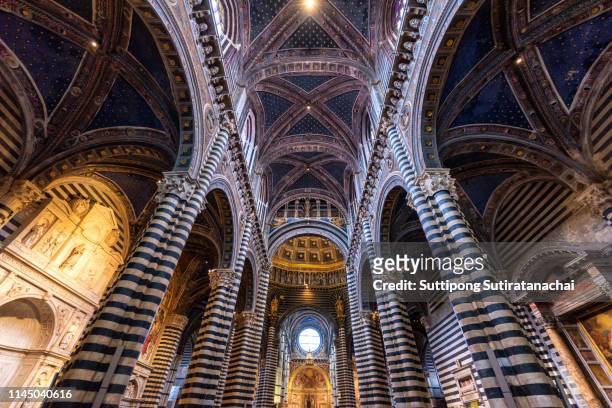 beautiful architecture and interior of art in siena duomo . one of the most important examples of gothic architecture in siena , italy - roma v siena stock-fotos und bilder