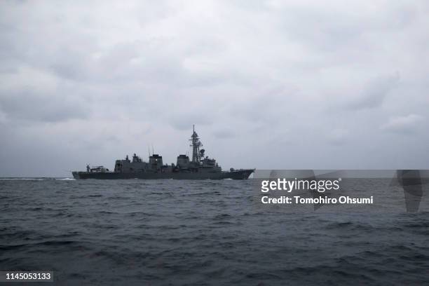 British Royal Navy's HMS Montrose frigate sails during a joint exercise with Japanese Maritime Self-Defense Force and U.S. Navy on March 15, 2019 on...