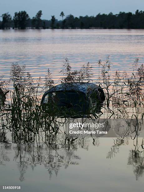 Flooded car sits in the Yazoo River floodwaters near Yazoo City May 22, 2011 in Yazoo County, Mississippi. The Yazoo River floodwaters are forecast...