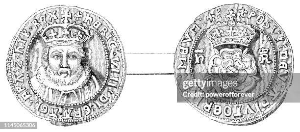 english silver testoon coin of king henry viii (16th century) - tudor stock illustrations