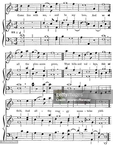 come live with me by sir william sterndale bennett - 19th century - sheet music stock illustrations