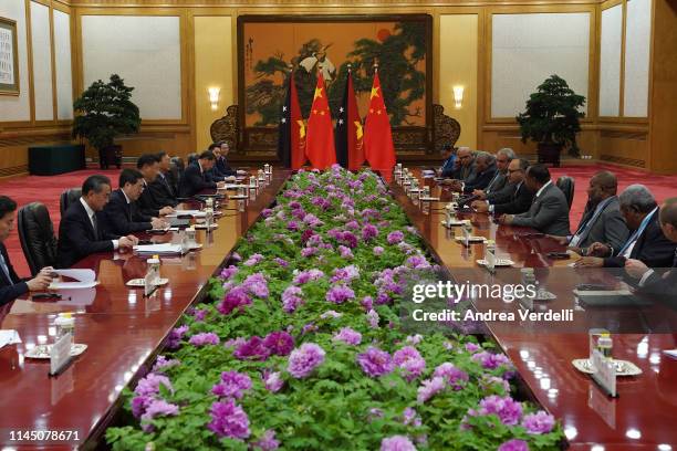 Chinese President Xi Jinping meets Papua New Guinea Prime Minister Peter O'Neill during the Second Belt and Road Forum at the Great Hall of the...