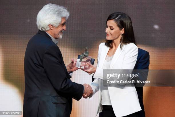 Queen Letizia of Spain attends the 'Gran Angular' and 'El Barco De Vapor' literature awards at Casa de Correos on April 25, 2019 in Madrid, Spain.