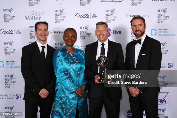 Mark Bullingham, CEO of The FA, Baroness Amos, Martin Glenn, former CEO of The FA and Gareth Southgate, Manager of England pose with the Leadership...