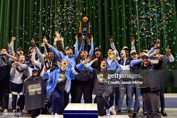 The Columbia Lions celebrate their national title during the Division I Women's Fencing Championship held at The Wolstein Center on the Cleveland...