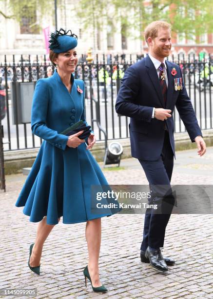 Catherine, Duchess of Cambridge and Prince Harry, Duke of Sussex attend the ANZAC Day Service of Commemoration and Thanksgiving at Westminster Abbey...