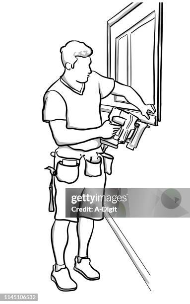 sanierung von baseboards nailgun - fußleiste stock-grafiken, -clipart, -cartoons und -symbole