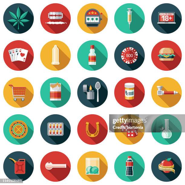 addictions thin line icon set - drug addiction icons stock illustrations