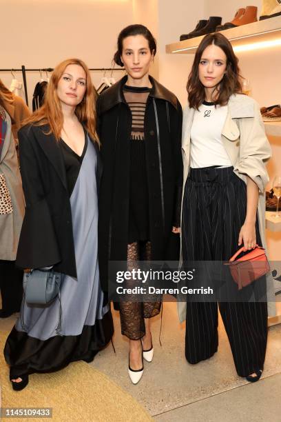 Josephine de La Baume, Elisa Lasowski and Stacy Martin attend the CASA LOEWE New Bond Street opening on April 25, 2019 in London, England.