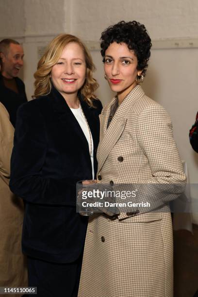 Sarah Mower and Yasmin Sewell attend the CASA LOEWE New Bond Street opening on April 25, 2019 in London, England.