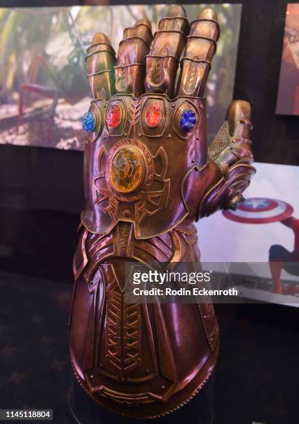 The Infinity Gauntlet on display at the Marvel Studios's "Avengers: Endgame" opening day marathon event at El Capitan Theatre on April 25, 2019 in...