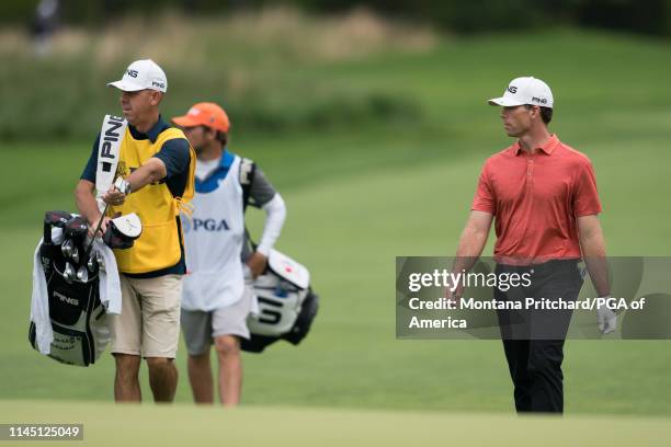 Professional, Marty Jertson walks towards the 11th green during the final round of the 101st PGA Championship held at Bethpage Black Golf Course on...