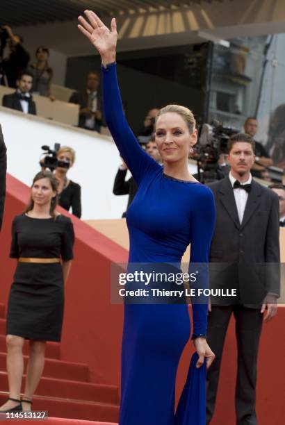 Jury Member Uma Thurman attends the 'Les Bien-Aimes' premiere at the Palais des Festivals during the 64th Cannes Film Festival on May 22, 2011 in...