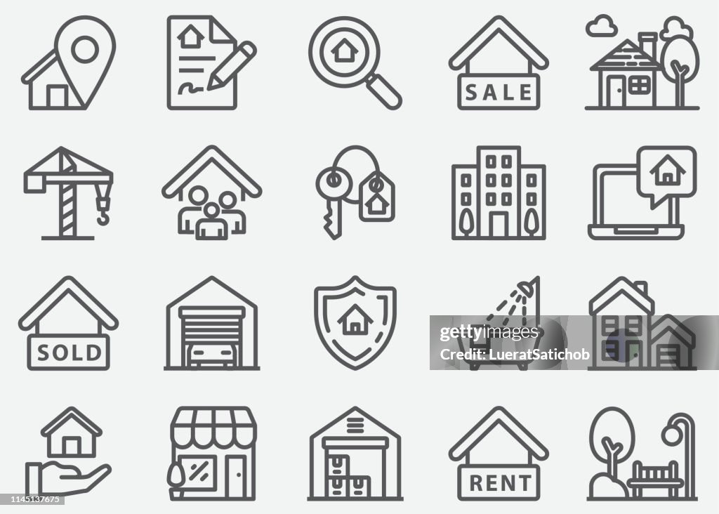 Iconos de la línea inmobiliaria e hipotecaria