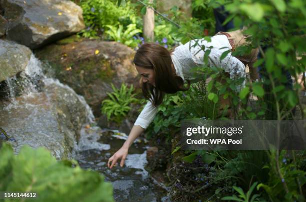 Catherine, Duchess of Cambridge visits her garden at the RHS Chelsea Flower Show at the Royal Hospital Chelsea on May 20, 3019 in London, United...