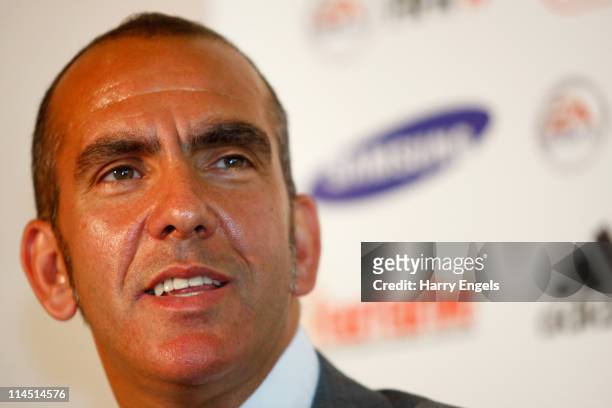 Paolo di Canio talks to the media during a press conference to announce his arrival as manager of Swindon Town FC at County Ground on May 23, 2011 in...