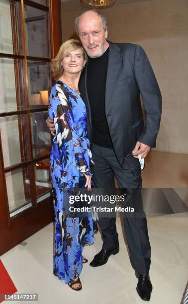 Hans Werner Olm and his girlfriend Cornelia Utz attend the 17th Felix Burda Award at Hotel Adlon Kempinski on May 19, 2019 in Berlin, Germany.