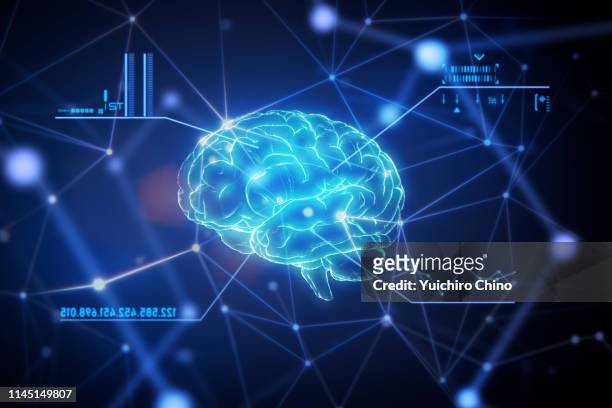 ai brain in network space - digital brain stock-fotos und bilder