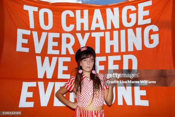 Environment activist Lily Smith attends a anti Adani Carmichael Coal Mine rally on April 26, 2019 in Airlie Beach, Australia. Former Greens leader...