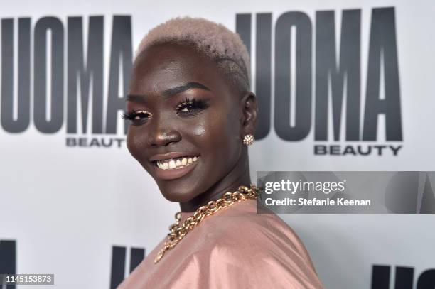 Nyakim Gatwech attends UOMA Beauty Launch Event at NeueHouse Hollywood on April 25, 2019 in Los Angeles, California.