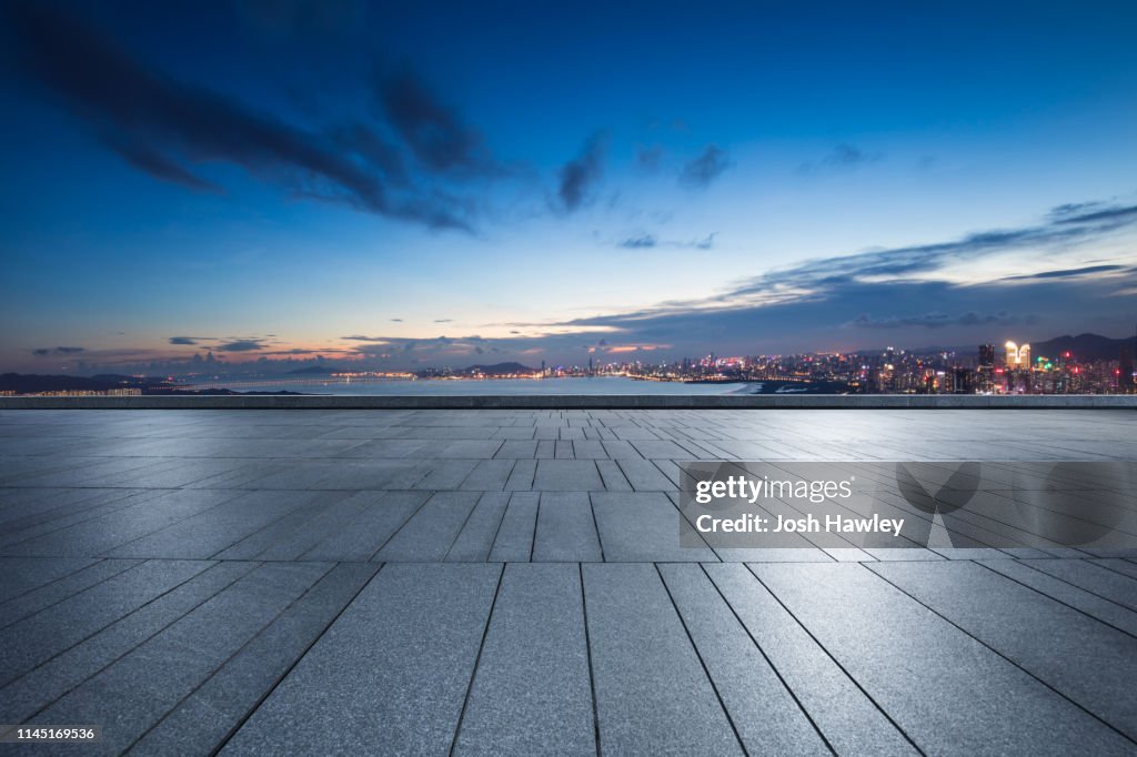 City rooftop and parking lot