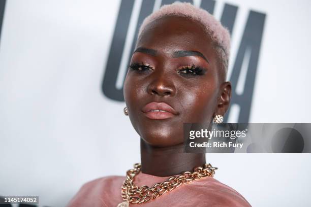 Nyakim Gatwech attends House Of Uoma presents the launch of Uoma Beauty - The World's First "Afropolitan" Makeup Brand at NeueHouse Hollywood on...