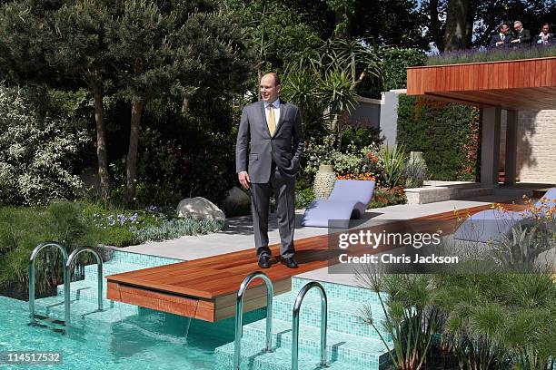 Prince Albert of Monaco visits the Monaco Garden during Chelsea Flower Show Press and VIP Day on May 23, 2011 in London, England.