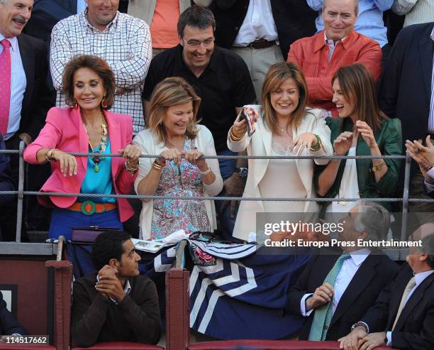 Nati Abascal, Cari Lapique, Nuria Gonzalez, and Nieves Alvarez attend 'San Isidro' bullfights season 2011 at Plaza de Toros de Las Ventas on May 20,...