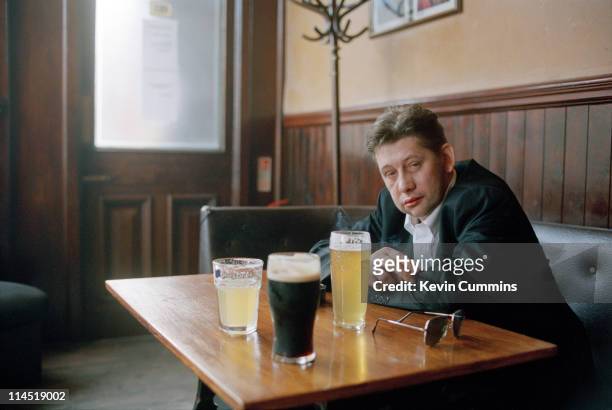 Irish singer Shane MacGowan, of the Pogues, in a pub, circa 1995.