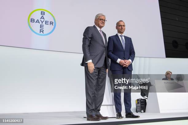 Werner Wenning, Chairman of the Supervisory Board of Bayer AG and Werner Baumann, Chief Executive Officer of Bayer AG pose for a photo prior to the...
