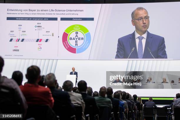 Werner Baumann, Chief Executive Officer of Bayer AG, speaks during annual shareholders meeting of German chemicals and pharmaceuticals conglomerate...