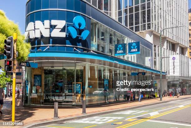 anz bank branch in wellington, new zealand - anz bank stock pictures, royalty-free photos & images