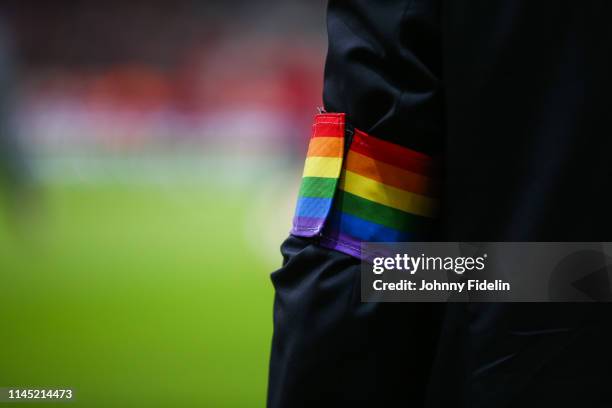 Illustration armband against homophobia during the Ligue 1 match between Lille and Angers on May 18, 2019 in Lille, France.