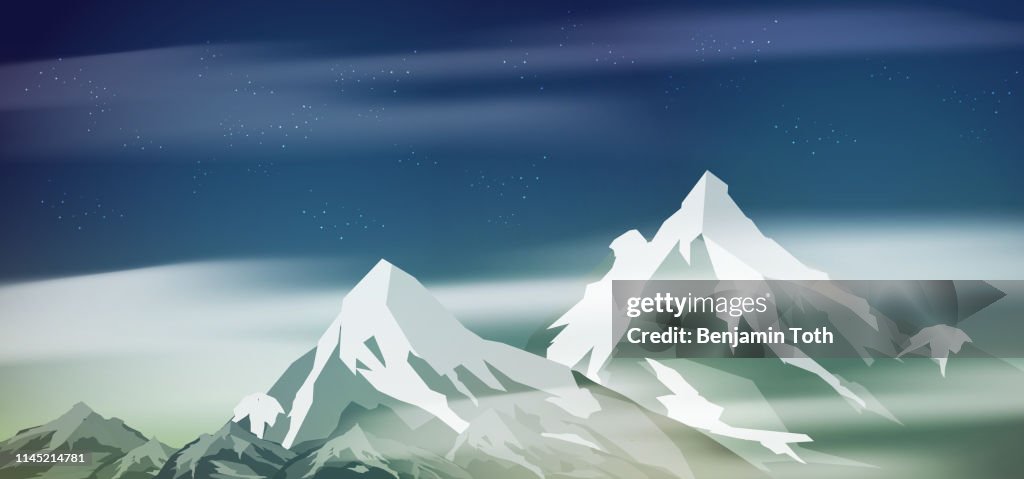 Mountains landscape at night with stars