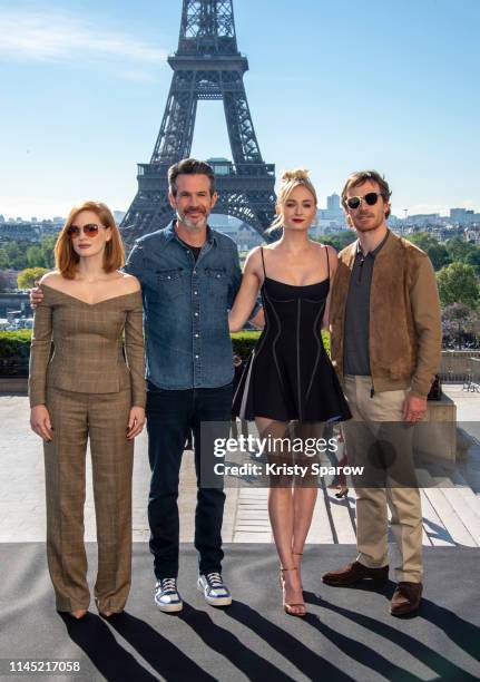 Actress Jessica Chastain, director Simon Kinberg, actors Sophie Turner and Michael Fassbender attend the "X-Men Dark Phoenix" Photocall At Cafe De...
