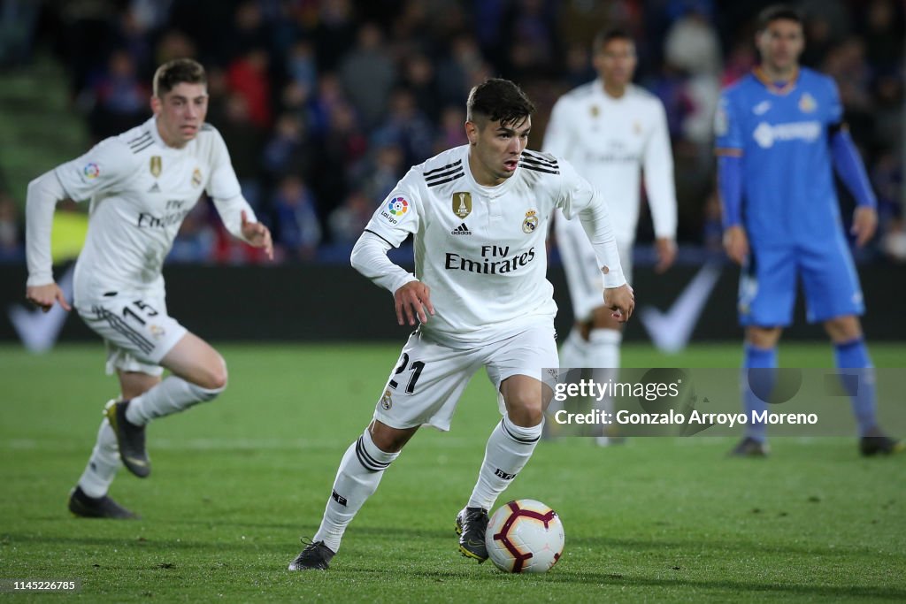 Brahim Diaz of Real Madrid CF controls the ball during the La Liga ...